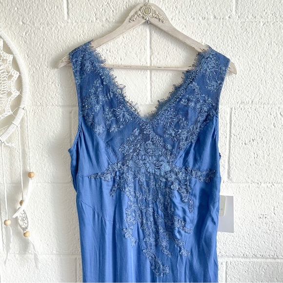 NWT Free People X Brenda Knight Lace Maxi Slip Dress - Royal Blue - Picture 5 of 16